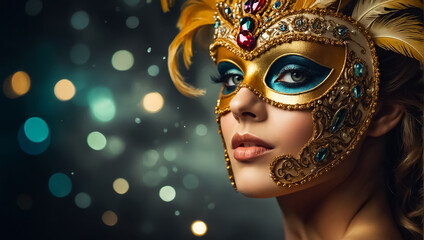 Portrait of a pretty woman in a carnival mask