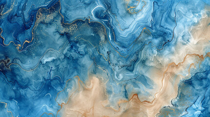 High Definition Marble Texture in Tropical Blue and Sand Beige Alcohol Ink.