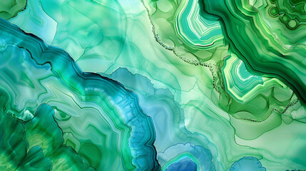 Tropical Green and Blue Alcohol Ink Art in Ultra High Definition with Luxurious Agate Ripples.
