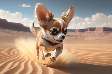 Chihuahua dog running through the desert