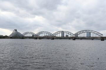 Obraz premium Famous bridge above the Daugava river in Riga, Latvia