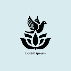 Pigeon dove and lotus flower icon vector logo template illustration