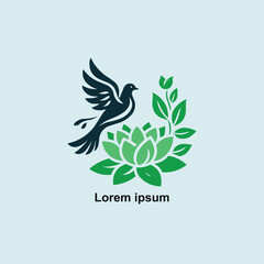 Obraz premium Pigeon dove and lotus flower icon vector logo template illustration
