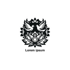 Pigeon dove and lotus flower icon vector logo template illustration