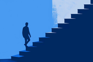 Art, poster, background, man and movement on the stairs, climbing