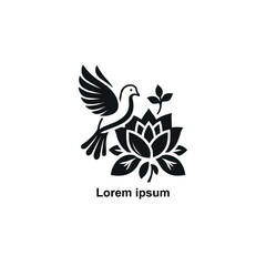Pigeon dove and lotus flower icon vector logo template illustration