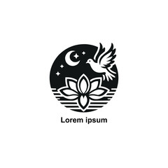 Pigeon dove and lotus flower icon vector logo template illustration