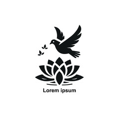 Pigeon dove and lotus flower icon vector logo template illustration