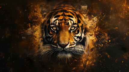 Fototapeta premium Tiger head on dark background, save tiger concept
