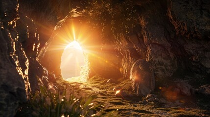 Illustration of Empty Tomb of Jesus Depicting Easter Resurrection
