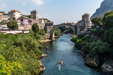 Neretva River Running Through Mostar, with the Old Bridge (Stari Most)