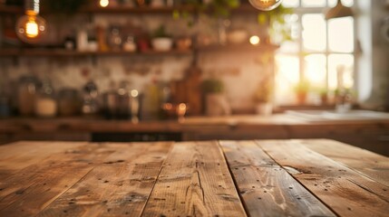 Rustic Wooden Tabletop. A warm, inviting kitchen scene in the background adds a natural aesthetic to product promotions.