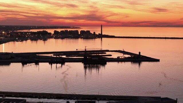 Sunrise over Bari Harbor in Puglia, Italy