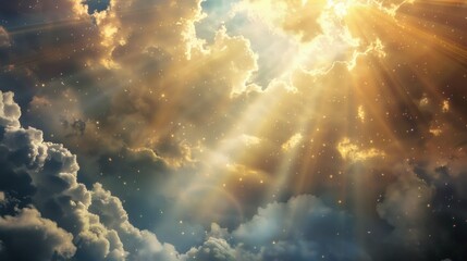Fototapeta premium Divine Light Beams Shining Down from Heaven Representing God's Presence and Love