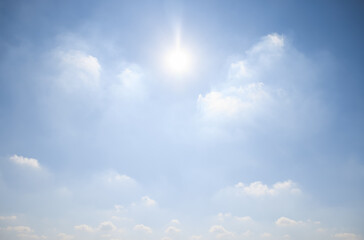 Beautiful clear sky and cloud at high. Landscape at outdoor include environment, weather, empty space and light of nature. Bright blue color at day in autumn for scene, backdrop and background.