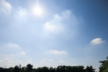 Beautiful sky and cloud at high. Landscape at outdoor include space, light of nature, sunlight, horizon or skyline. Bright blue color at day in autumn for scene, backdrop, background and wallpaper.