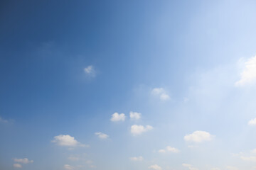 Beautiful clear sky and cloud at high. Landscape at outdoor include environment, weather, empty space and light of nature. Bright blue color at day in autumn for scene, backdrop and background.