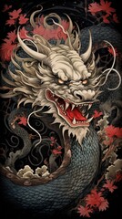 Traditional japanese dragon representation creativity darkness.