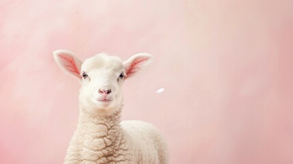 Adorable Lamb on Pastel Pink. A cute lamb posing against a soft pastel pink backdrop.