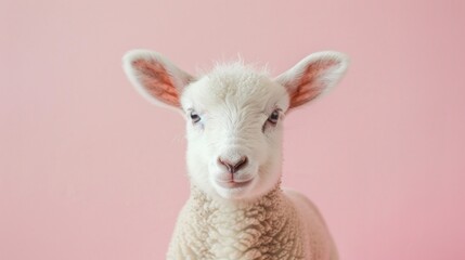 Adorable Lamb on Pastel Pink Background