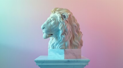 Majestic Marble Lion Head Sculpture Displayed on Plinth