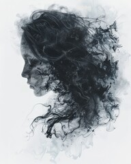 Double exposure illustration of a woman depression bad feelings background