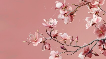 Lush Floral Branch against Rosy Backdrop, Spring's Blossoming Beauty