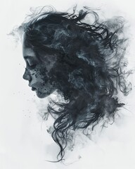 Double exposure illustration of a woman depression bad feelings background