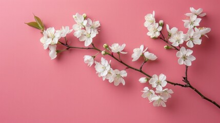 Springtime Bloom Concept with a Blossoming Branch Against a Pink Backdrop