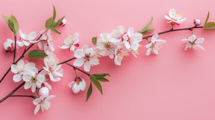 Springtime Blossoming Branch Against Soft Pink Background
