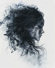 Double exposure illustration of a woman depression bad feelings background