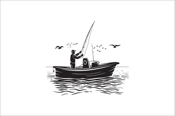Fishing Silhouette Vector illustration, Silhouette of fishing rod set of fishing silhouette.
