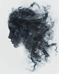 Double exposure illustration of a woman depression bad feelings background