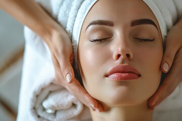 Tranquil facial massage: woman experiencing blissful spa rejuvenation