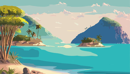 Naklejka premium Landscape tropical island and beach with palm trees