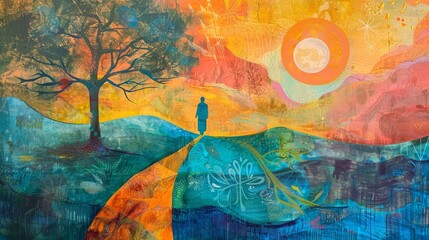 Trauma and healing. symbolic illustrations of the journey from struggle to resilience and recovery