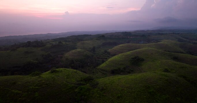 Aerial View Of Teletubbies Hill At Sunset In Nusa Penida, Bali, Indonesia.