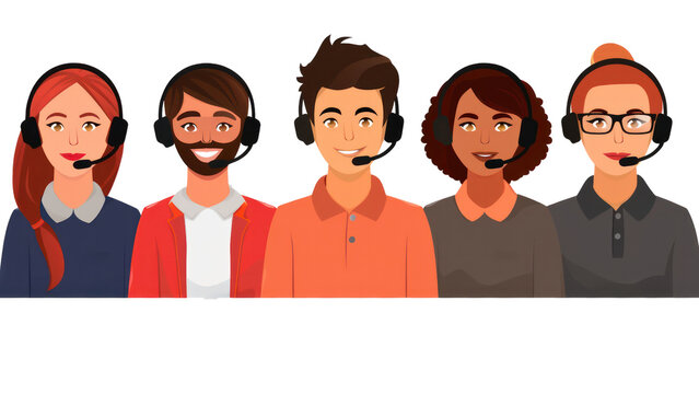 A group of people wearing headsets and smiling