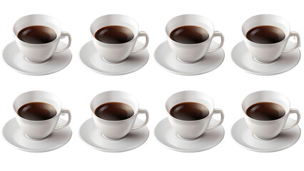 Obraz premium A row of white coffee cups with a white saucer