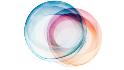 The image is a colorful abstract of two circles, one blue and one pink