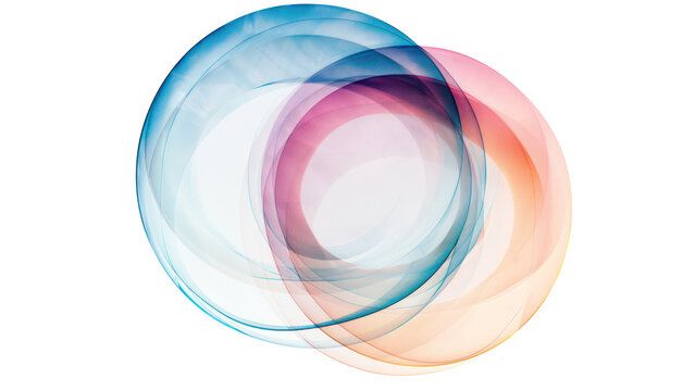 The image is a colorful abstract of two circles, one blue and one pink