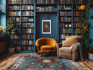 Obraz premium Warmth and Serenity: White Frame Mockup Enhances Cozy Atmosphere in Reading Nook