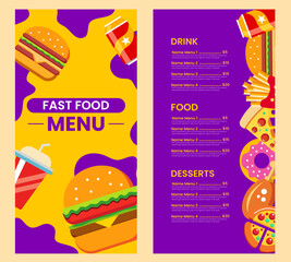 Fast food menu template vector suitable for restaurant