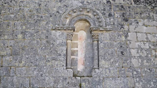 Ancient Stone Window of Church San Juan de Cortegada in Sarreaus, Ourense, Galicia, Spain