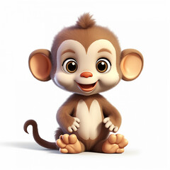 3d photo of happy monkey baby on white background made with generative ai