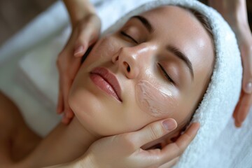 Relaxing facial rejuvenation: woman treated to blissful spa massage for total rejuvenation