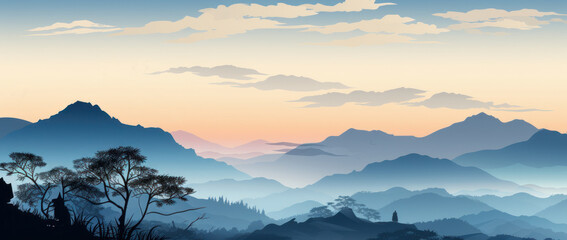 Landscape serene mountain landscape at twilight