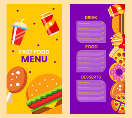 Fast food menu template in flat design style, suitable for menu restaurant or cafe