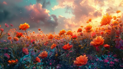 A field of flowers that change color with the rhythm of a person's heartbeat, reflecting their inner emotions and feelings