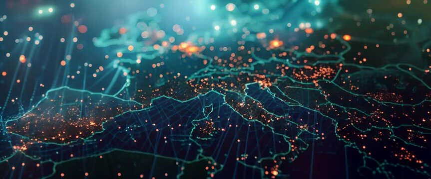 Interactive cyber terrain of Western Europe, with touchpoints for innovation in green tech,